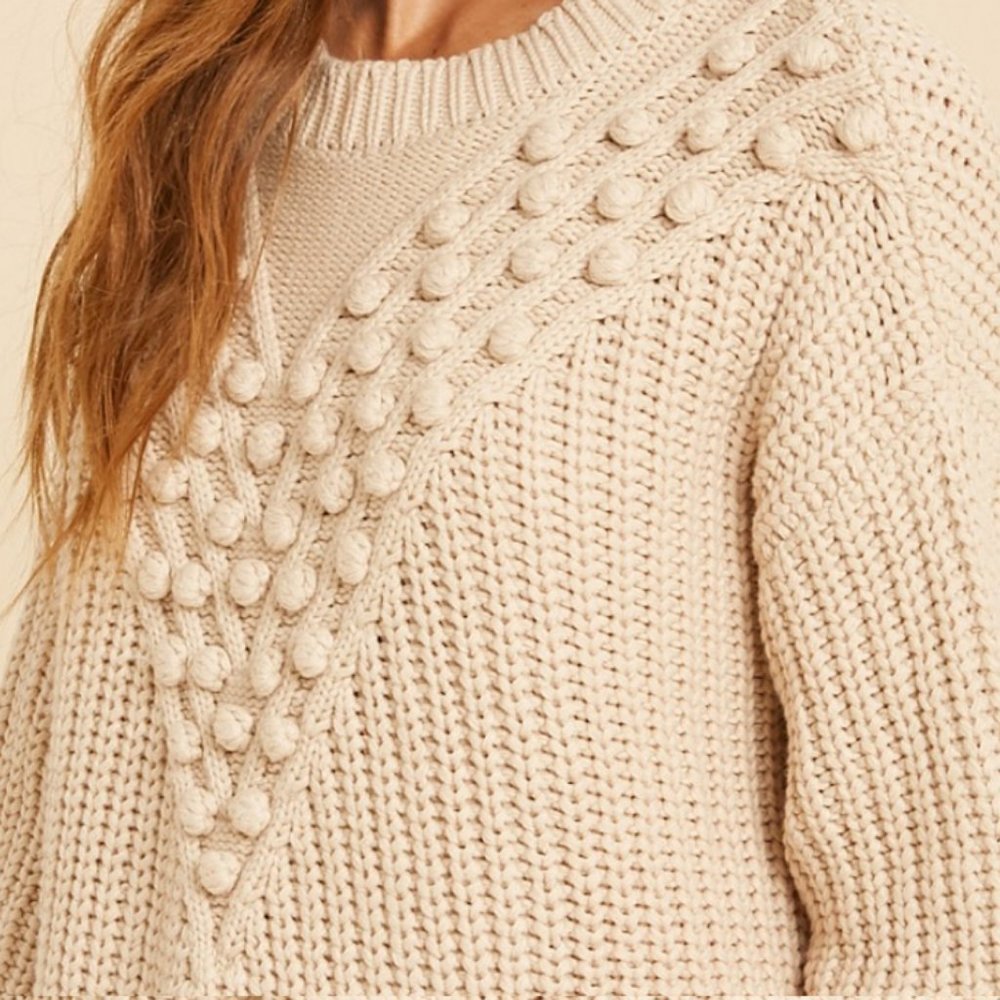 NEW Cotton Blend Chevron Pom Pom Knit SOFT Sweater - Picture 8 of 10